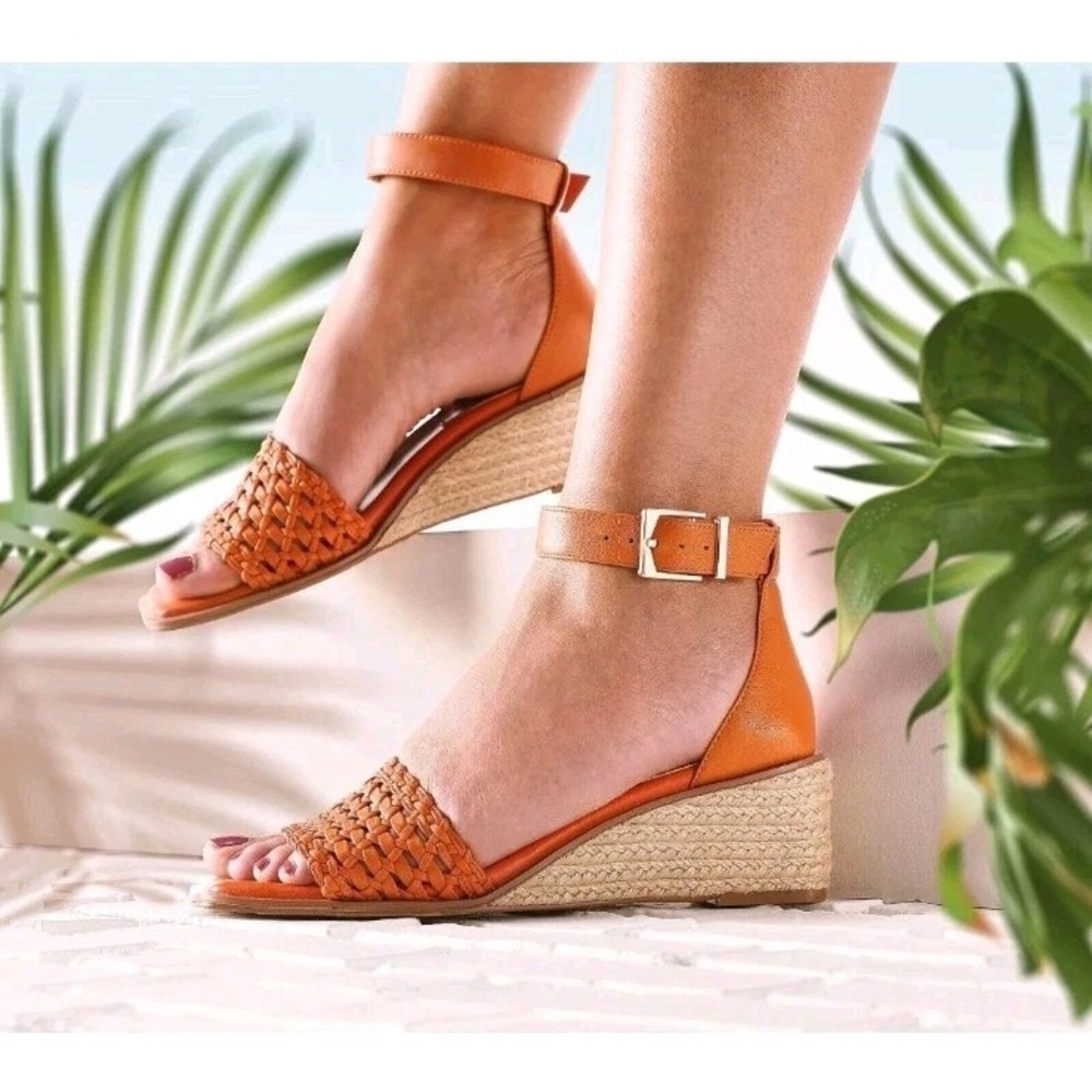 Vince Camuto Orange Adjustable Summery Tropical Espadrille Wedge Sandals Sz 8.5M